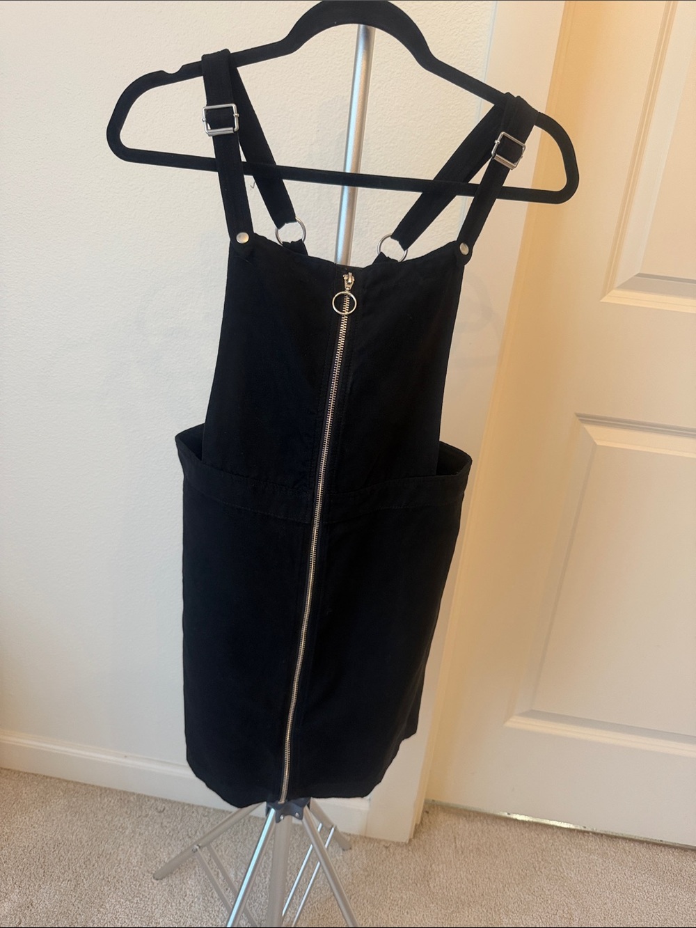 H&M Black Zip-Front Pinafore Dress